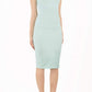 Model wearing Diva Catwalk Polly Rounded Neckline Pencil Cap Sleeve Dress with pleating across the tummy area in Mint Green front
