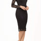 Model wearing the Diva Cherrie Lace Pencil dress with long sleeves and round neck in black front image