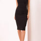 Model wearing Diva catwalk Furlong little black pencil dress without sleeves with overlapped detail at the front