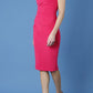 model is wearing diva catwalk carla pencil sleeveless dress in paradise pink front