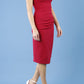 Model wearing the Diva Banbury gathered dress in bodycon pencil dress design in cerise red front