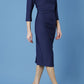 model is wearing diva catwalk seed fitzrovia sleeved pencil dress in navy blue front