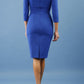 model is wearing diva catwalk donna sleeved pencil dress in cobalt blue back