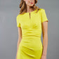 Model wearing Diva Catwalk Donna Short Sleeve Pencil Dress with a wide band and pleating across the tummy area in Blazing Yellow