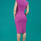 model is wearing diva catwalk vivian sleeveless pencil skirt dress with overlapped bustarea and lowered neckline in purple colour back