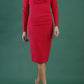 model is wearing diva catwalk cynthia long sleeve pencil dress with low v-neckline in honeysuckle pink front