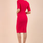 Model wearing the Diva Melbourne dress in pencil dress design in honeysuckle pink back image