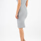 Model wearing the Diva Sylvia dress in pencil dress design in frost grey back image