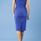 model is wearing diva catwalk seed cadiz pencil sleeveless dress in palace blue back