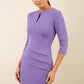 Model wearing the Diva Daphne Venice Stretch Pencil dress with pleat detail across the front in lavender purple front image