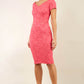 Model wearing the Diva Abberton Lace Sweetheart Neckline Pencil Dress in coral front