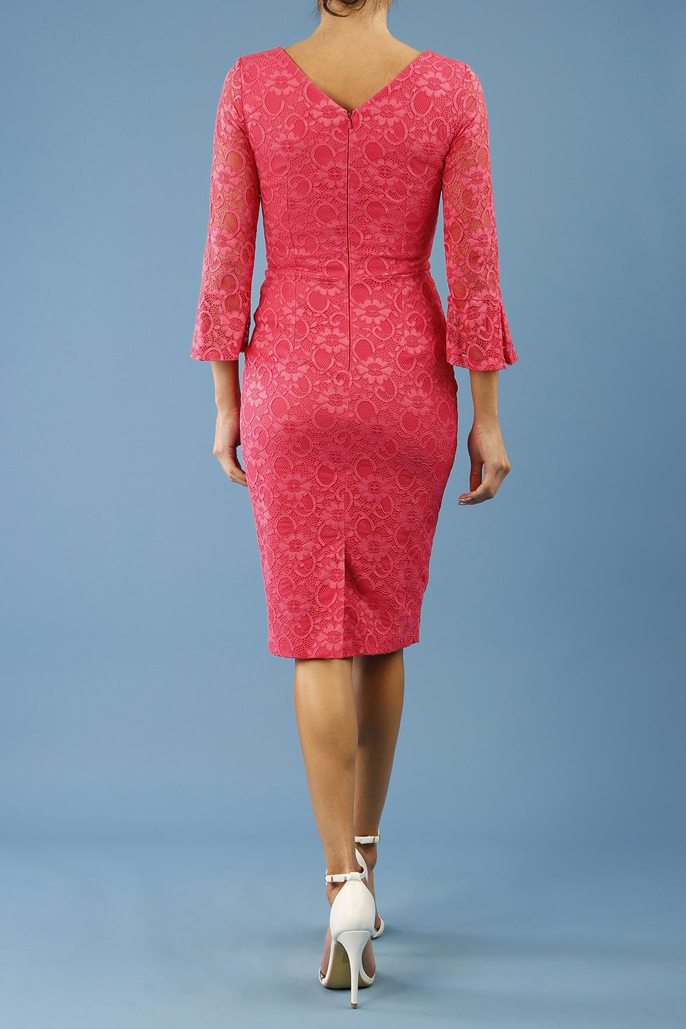 Coral lace dress with sleeves hot sale