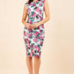 Model wearing the Diva Serenity Palm dress in pencil dress design in palm print front image