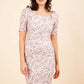 Model wearing the Diva Paradise Tudor Vine dress in pencil dress design in tudor vine print front image