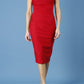 model is wearing diva catwalk seed fitzrovia sleeveless pencil dress in cardinal red front 