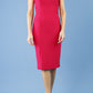 model is wearing diva catwalk octavia sleeveless pencil dress in rose red front 