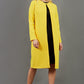 blonde model wearing the Diva Bliss Coat with round neckline in freesia yellow front image