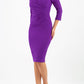 Model wearing the Diva Chelsea Pencil dress with V neckline and three-quarter sleeves in passion purple front image