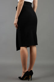model is wearing diva catwalk antibe pencil asymmetric skirt with pleating at the front in black front