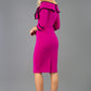 A Model is wearing an off shoulder three quarter sleeve pencil dress in pink by diva catwalk back image