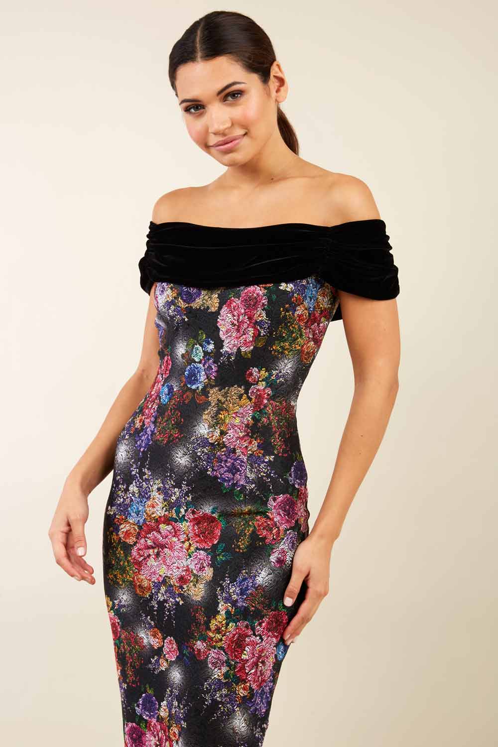 Floral velvet jacquard dress new arrivals