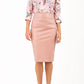 model wearing diva ashford faux leather pencil skirt in pink back