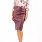 model wearing diva ashford faux leather pencil skirt in burgundy front