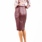 model wearing diva ashford faux leather pencil skirt in burgundy back