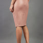 model wearing diva ashford faux leather pencil skirt in pink back