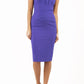 Model wearing the Diva Clara Pencil dress with vertical pleat detailing at bust sleeveless design in spectrum indigo front image