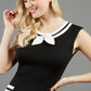 model wearing diva catwalk black ivory tempo pencil dress with pocket detail and rounded neckline with bow detail front