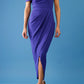 brunette model is wearing the diva catwalk vegas midaxi calf length dress off shoulder in spectrum indigo front