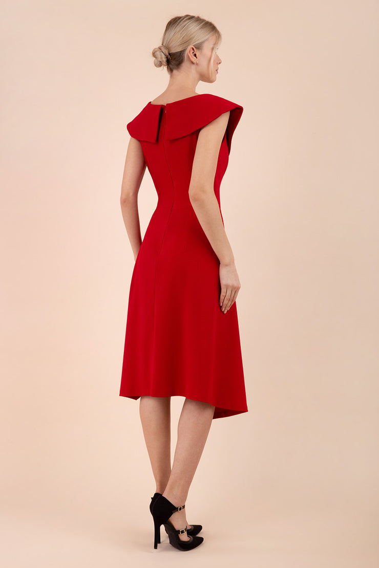 Model wearing the Diva Abaline dress in swing dress design in scarlet red front image