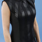 Diva Shakira Striped Pleated Top With Metal Zip Details in Black