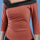 Diva Pleated Felicity 3/4 Sleeved Top With Duchess Satin Neckline Detail In Brown Front