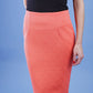Diva Gina Pencil Skirt with Embodied design in Hot Coral Front