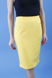 Diva Gina Pencil Skirt with Embodied design in Spectra Yellow Front