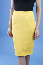 Diva Gina Pencil Skirt with Embodied design in Spectra Yellow Front