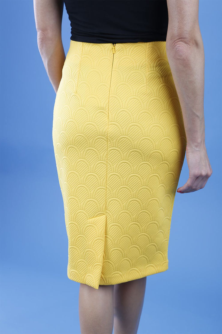 Diva Gina Pencil Skirt with Embodied design in Spectra Yellow Back