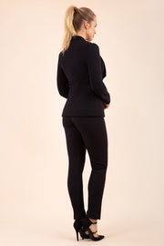 blonde model wearing diva catwalk straight ankle length trousers in black back