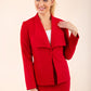 Blonde model wearing Diva Catwalk Fulica Long Sleeve One Button Oversized Collar Jacket in Red front