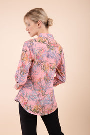 Model wearing the Diva floral top in pink back image