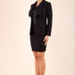 Blonde model wearing Diva Catwalk Fulica Long Sleeve One Button Oversized Collar Jacket in Black front