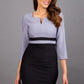 A model is wearing a three quarter sleeve colour block pencil dress by Diva Catwalk in Black and grey colour
