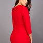 Model wearing Diva catwalk Pieris pencil dress in cardinal red with three quarter sleeve figure fitted back image