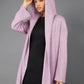 brunette model wearing diva catwalk hooded coat with long sleeves in soft cosy cashmere in pink front