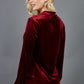 blonde model is wearing diva catwalk allium velvet sleeved high neck top in colour burgundy back