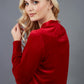 blonde model is wearing diva catwalk allium velvet sleeved high neck top in colour red back