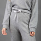 model wearing diva catwalk cosy soft touch cashmere joggers long leg with ribbon detail in flint grey sweat pants design front