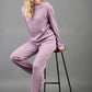 model wearing diva catwalk cosy soft touch cashmere joggers long leg with ribbon detail in lavender mist sweat pants design front